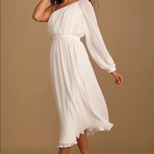 Lulus - Always Loving You pleated white one shoulder midi-dress